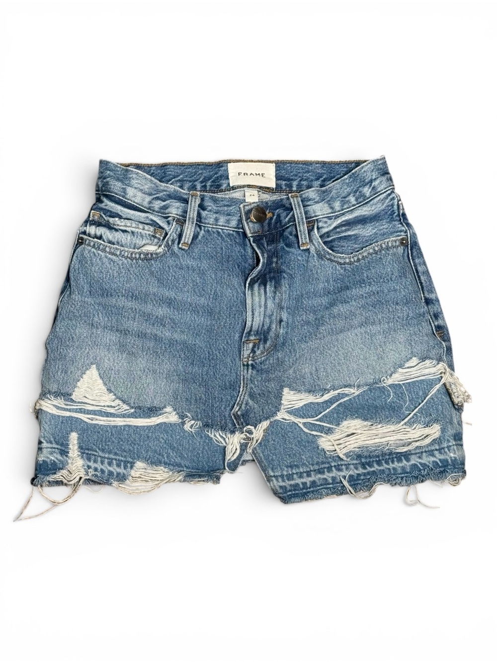 FRAME Alameda Distressed Denim Mini Skirt Women’s Size 24” Raw Hem Cutoff Jean